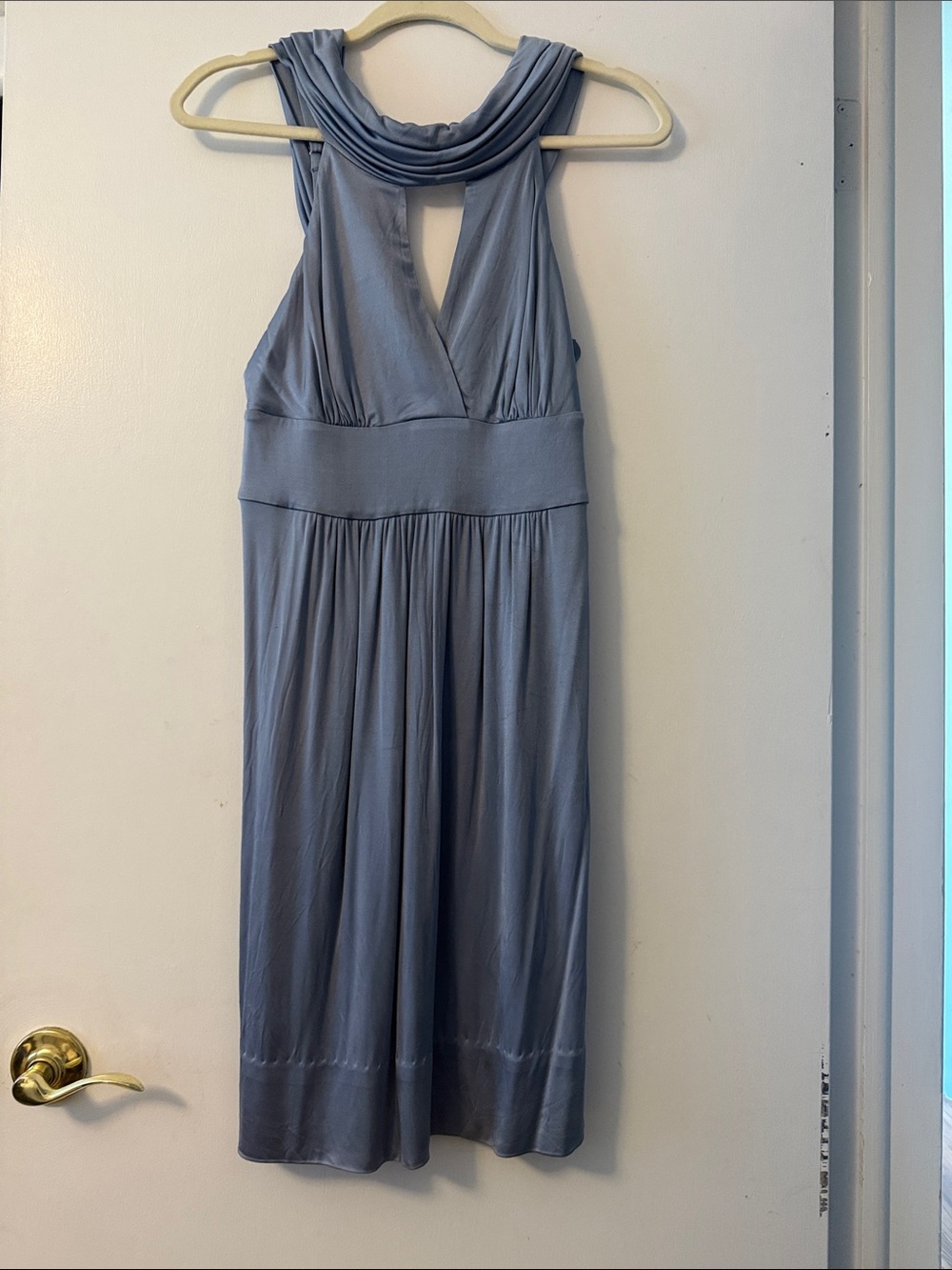 BCBGMaxAzria Light Blue Draped Halter Midi Dress